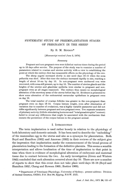 SYSTEMATIC STUDY of PREIMPLANTATION STAGES of PREGNANCY in the SHEEP the Term Implantation Is Used Rather Loosely in Relation To