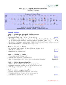 Medieval Warfare Calendar of Readings