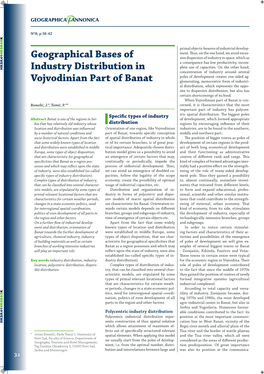 Geographical Bases of Industry Distribution in Vojvodinian Part Of