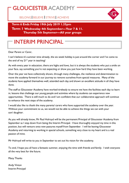 Gloucester Academy Interim Principal