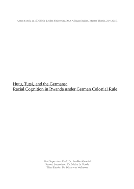 Hutu, Tutsi, and the Germans: Racial Cognition in Rwanda Under German Colonial Rule