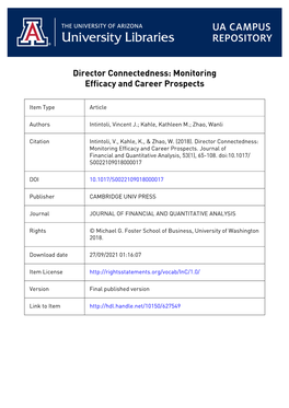 Director Connectedness: Monitoring Efficacy and Career Prospects