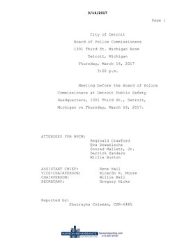 Detroit Board of Police Commision Meeting 3-16-17