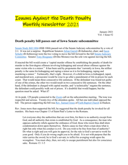 Iowans Against the Death Penalty Monthly Newsletter 2021