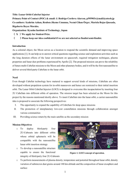 Title: Lunar Orbit Cubesat Injector Primary Point of Contact (POC) & Email: J