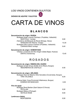 Carta De Vinos