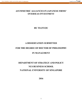 Asymmetric Alliances in Japanese Firms' Overseas