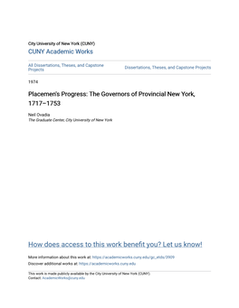 Placemen's Progress: the Governors of Provincial New York, 1717Т•Fi1753