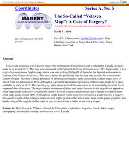 Velasco Map”: a Case of Forgery? Persistent URL for Citation