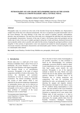 Petrography of Low-Grade Metamorphic Rocks of the Lesser Himalaya from Malekhu Area, Central Nepal