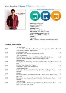 Marc Lavoine L'heure D'été Mp3, Flac, Wma