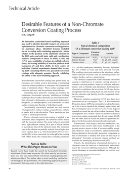 Desirable Features of a Non-Chromate Conversion Coating Process by K