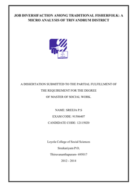 Job Diversifaction Among Traditional Fisherfolk: a Micro Analysis of Trivandrum District