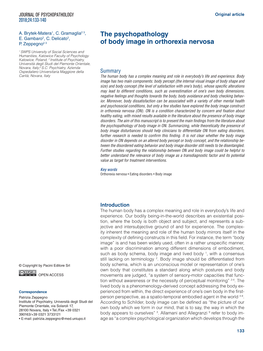 The Psychopathology of Body Image in Orthorexia Nervosa