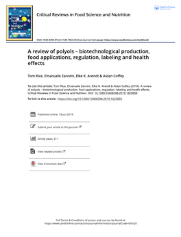 A Review of Polyols – Biotechnological Production, Food Applications, Regulation, Labeling and Health Effects