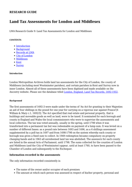 Land Tax Assessments for London and Middlesex