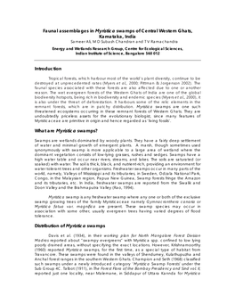 Faunal Assemblages in Myristica Swamps of Central Western Ghats