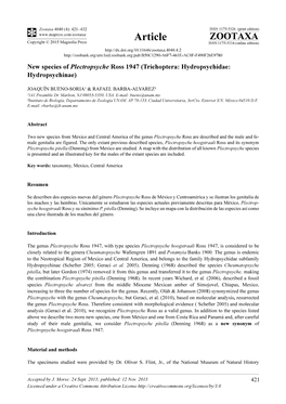 New Species of Plectropsyche Ross 1947 (Trichoptera: Hydropsychidae: Hydropsychinae)