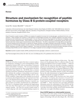 Structure and Mechanism for Recognition of Peptide Hormones by Class B G-Protein-Coupled Receptors