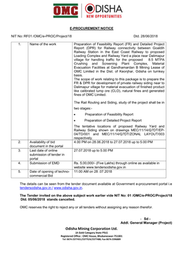 Odisha Mining Corporation Ltd. (A Gold Category State PSU) Registered Office : OMC House, Bhubaneswar-751001 Tel: 0674-2377451/2377524/2377488, Fax-0674-2396889