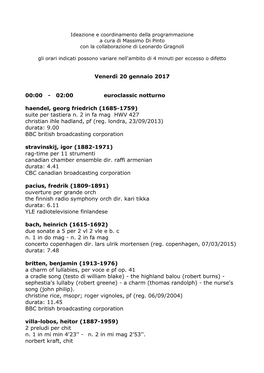 Venerdì 20 Gennaio 2017