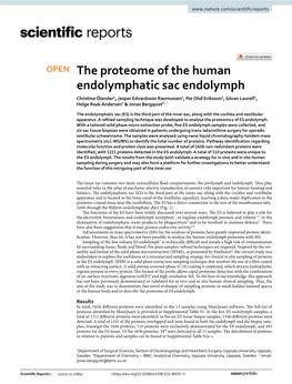 The Proteome of the Human Endolymphatic Sac Endolymph