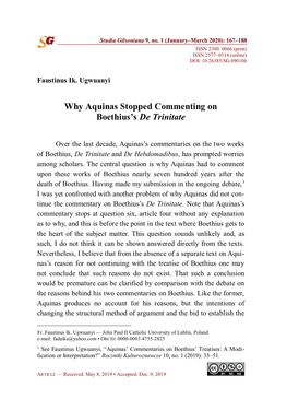 Why Aquinas Stopped Commenting on Boethius's De Trinitate