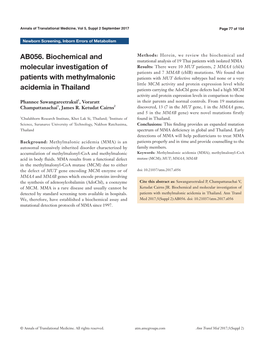 AB056. Biochemical and Molecular Investigation of Patients With