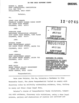 A. RUD JENNIFER HUNT ASSISTANT PROSECUTING ATTORNEY APR 272W 3737 SOUTH HIGH STREET, 14TH FLOOR COLUMBUS, OHIO 43215 CLERK of COURT SUPREMECOURT of OHIO -AND