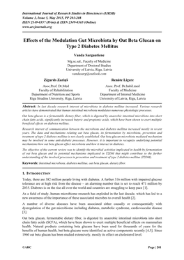 Effects of the Modulation Gut Microbiota by Oat Beta Glucan on Type 2 Diabetes Mellitus