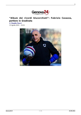 Fabrizio Casazza, Portiere in Gradinata Di Claudio Nucci 13 Aprile 2021 – 10:31