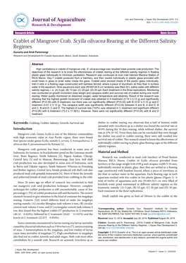 Crablet of Mangrove Crab, Scylla Olivacea Rearing at the Different