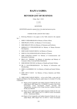 Rajya Sabha —— Revised List of Business