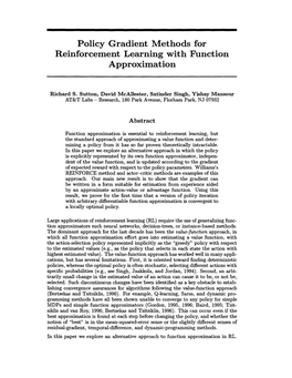 Policy Gradient Methods for RL with Function Approximation 1059