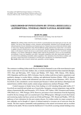 Likelihood of Infestations by Tineola Bisselliella (Lepidoptera: Tineidae) from Natural Reservoirs