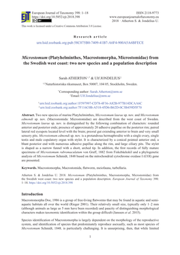 Microstomum (Platyhelminthes, Macrostomorpha, Microstomidae) from the Swedish West Coast: Two New Species and a Population Description