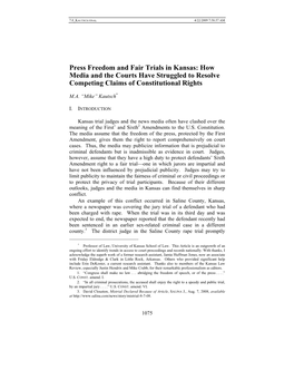 Press Freedom and Fair Trials in Kansas: How Media and the Courts Have Struggled to Resolve Competing Claims of Constitutional Rights