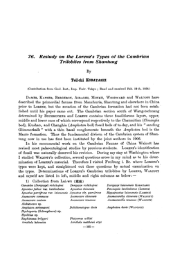 76. Restudy on the Lorenz's Types of the Cambrian Trilobites from Shantung