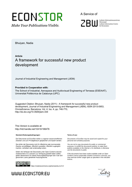 A Framework for Successful New Product Development