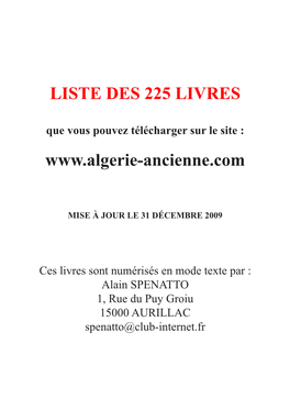 Liste Des 225 Livres