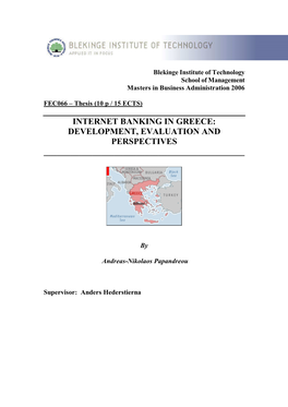 Internet Banking in Greece: Development, Evaluation and Perspectives ______