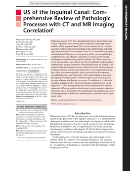 US of the Inguinal Canal: Com- Prehensive Review of Pathologic Processes with CT and MR Imaging Correlation1