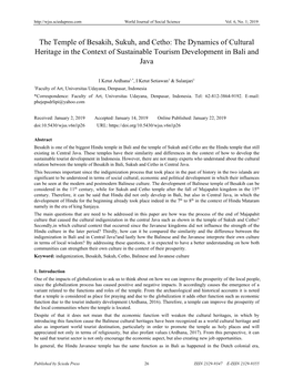 The Temple of Besakih, Sukuh, and Cetho: the Dynamics of Cultural Heritage in the Context of Sustainable Tourism Development in Bali and Java
