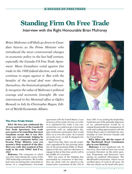 Standing Firm on Free Trade Interview with the Right Honourable Brian Mulroney