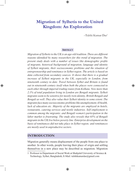 Migration of Sylhetis to the United Kingdom: an Exploration