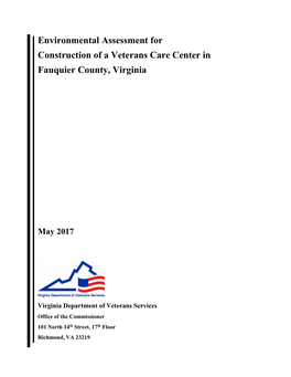 Environmental Assessment for Construction of a Veterans Care Center in Fauquier County, Virginia