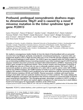 Profound, Prelingual Nonsyndromic Deafness Maps to Chromosome 10Q21 and Is Caused by a Novel Missense Mutation in the Usher Syndrome Type IF Gene PCDH15