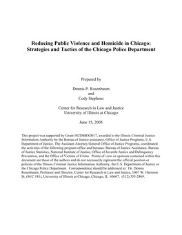 Reducing Public Violence and Homicide in Chicago: Strategies and Tactics of the Chicago Police Department