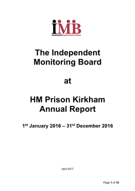 The Independent Monitoring Board at HM Prison Kirkham Annual Report