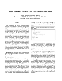 Toward Native XML Processing Using Multi-Paradigm Design in C++